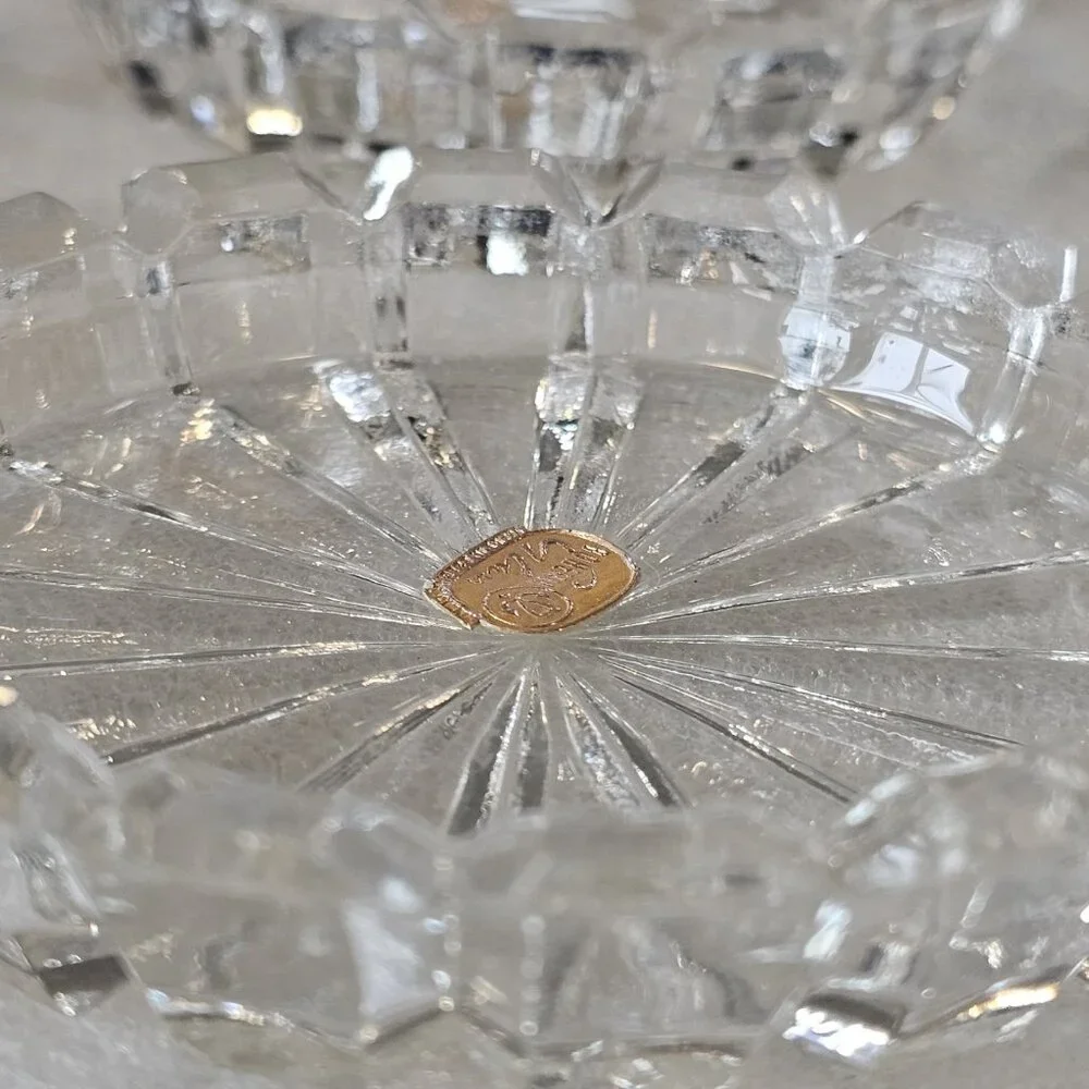 60s 6 Bolemia Czech Clear Cut Glass Ashtrays Trinket Dishes Coasters MCM Barware